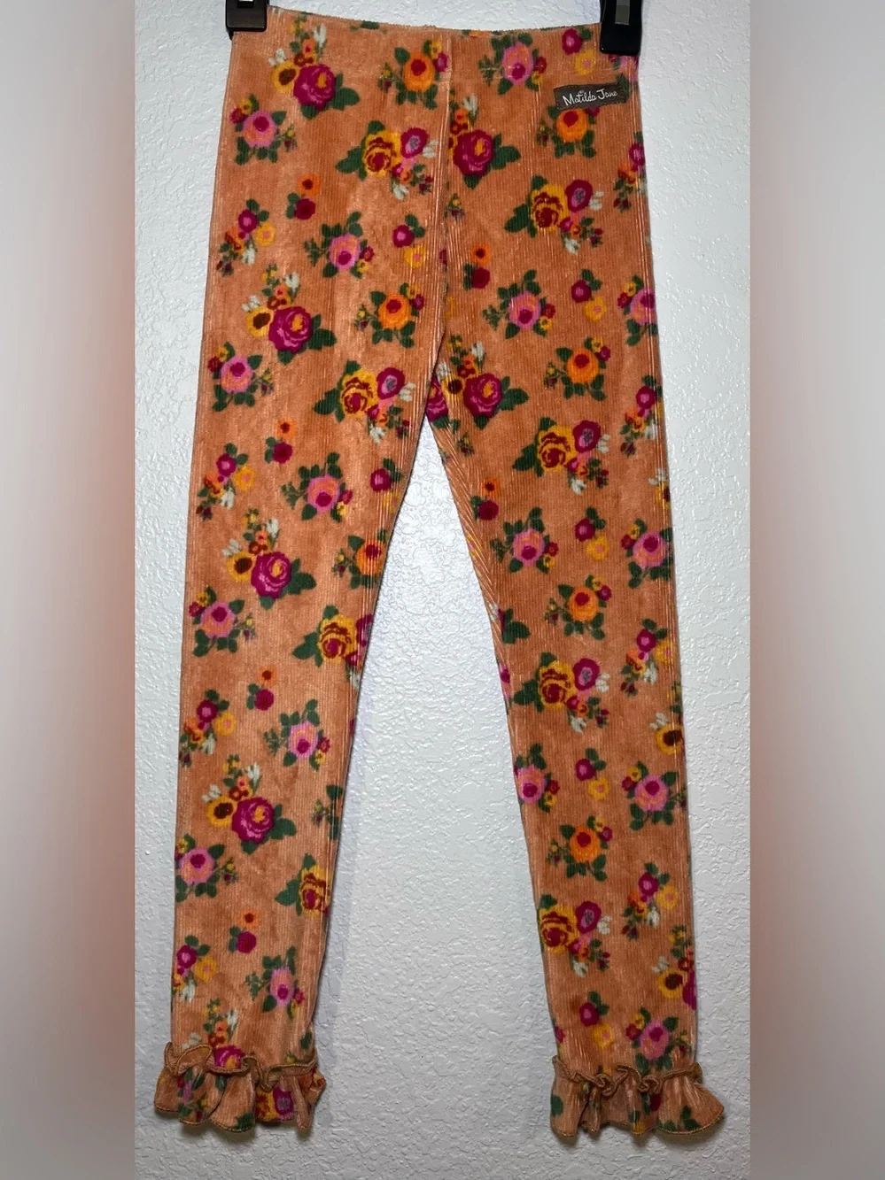 Matilda Jane Hayride Leggings Orange Floral Velour Ruffle Hem Girls Size 6